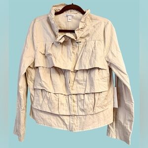 KENNETH COLE Tiered Ruffle Khaki Zip Jacket - Size L - NWT